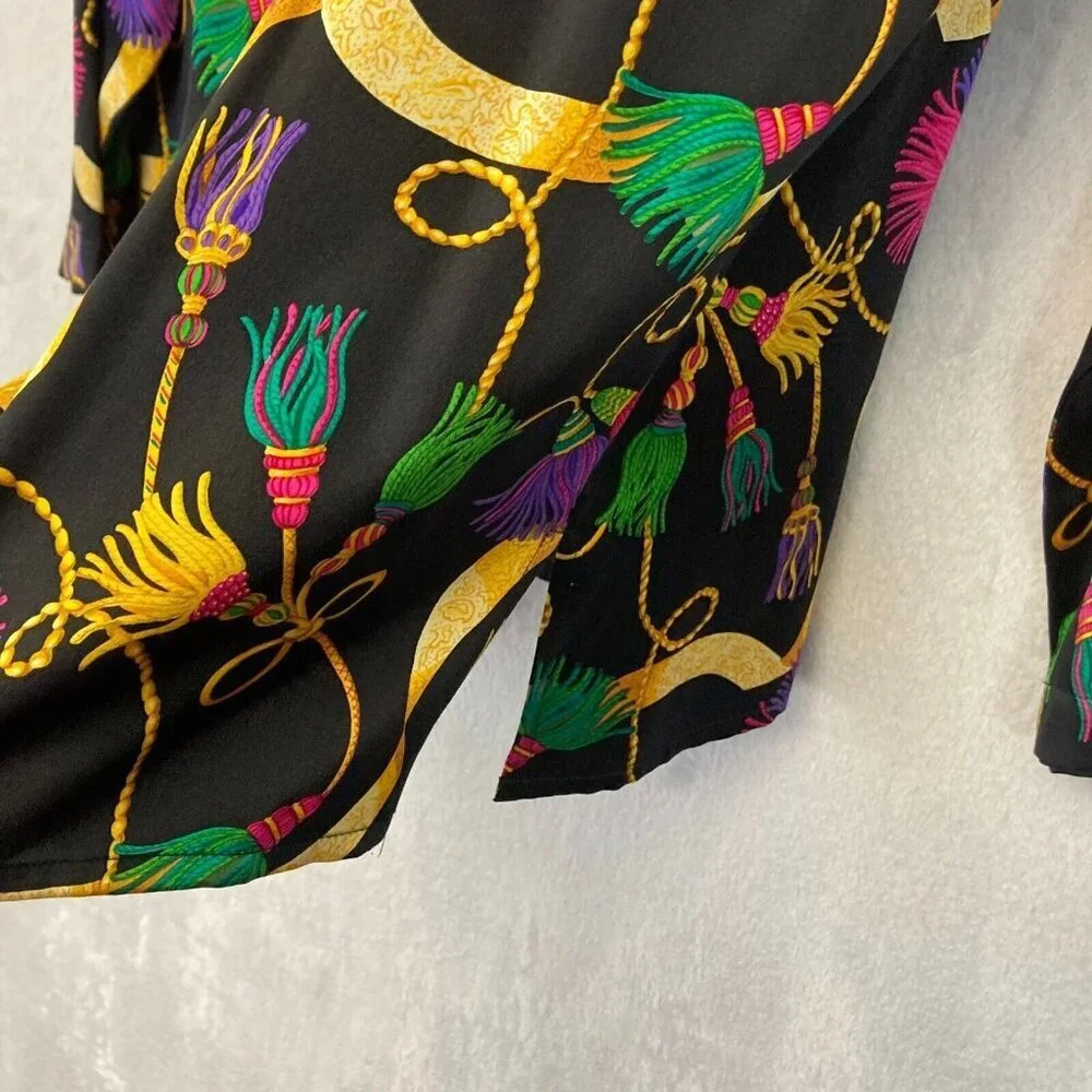 Vintage Richard Malcolm 100% Silk Blouse Sz 8 Asian Mandarin Collar Top Colorful - Picture 13 of 16